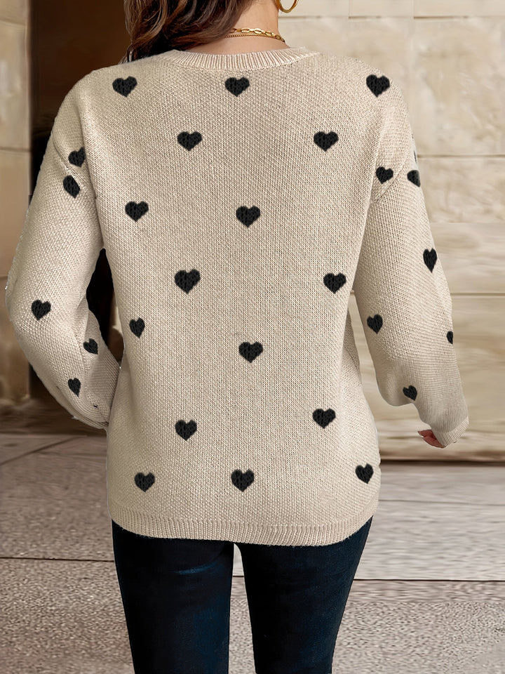 Sophie | Suéter con patrón de corazones y cuello redondo