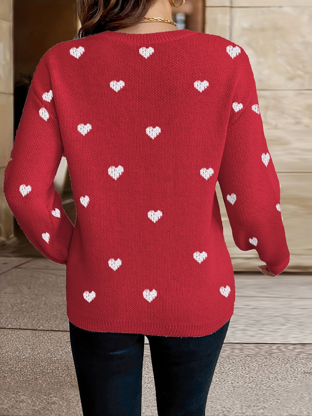 Sophie | Suéter con patrón de corazones y cuello redondo