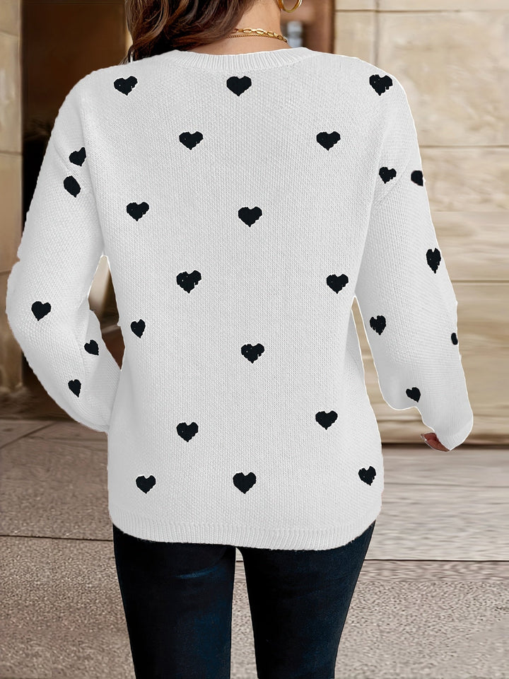 Sophie | Suéter con patrón de corazones y cuello redondo