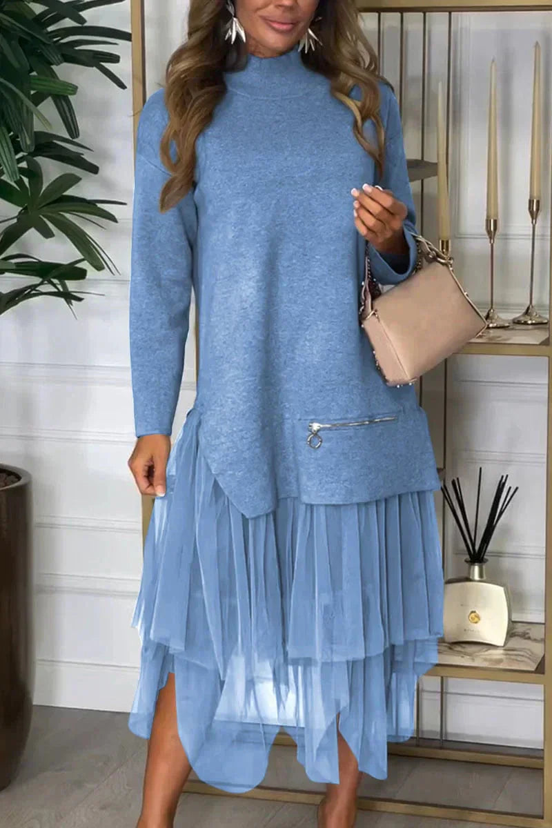 EIMEREN - VESTIDO DE PUNTO PATCHWORK SÓLIDO