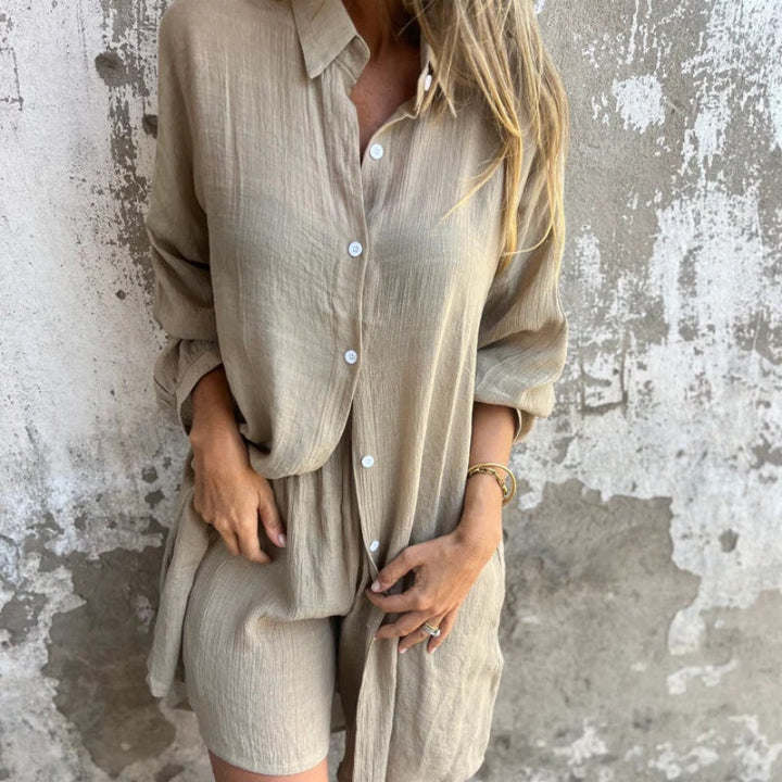 JENNY - CONJUNTO CASUAL DE CAMISA DE MANGA LARGA Y SHORTS
