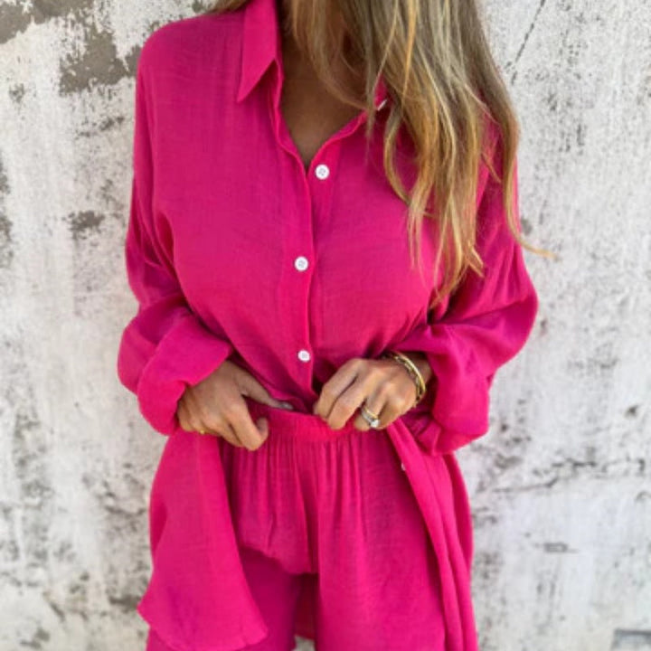 JENNY - CONJUNTO CASUAL DE CAMISA DE MANGA LARGA Y SHORTS