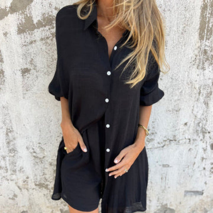 JENNY - CONJUNTO CASUAL DE CAMISA DE MANGA LARGA Y SHORTS