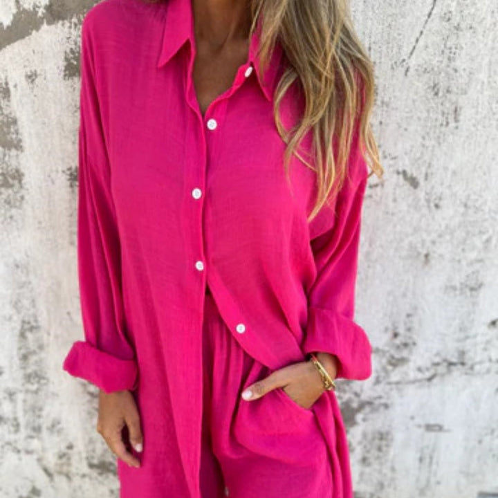 JENNY - CONJUNTO CASUAL DE CAMISA DE MANGA LARGA Y SHORTS