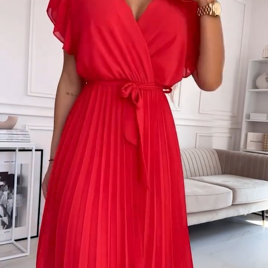 AMANDA - VESTIDO MAXI PLISADO ELEGANTE CON ESCOTE EN V
