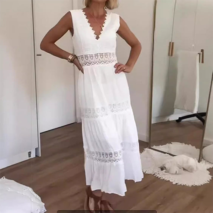 MISHA - VESTIDO MAXI CON ESCOTE EN V Y ESPALDA DE ENCAJE