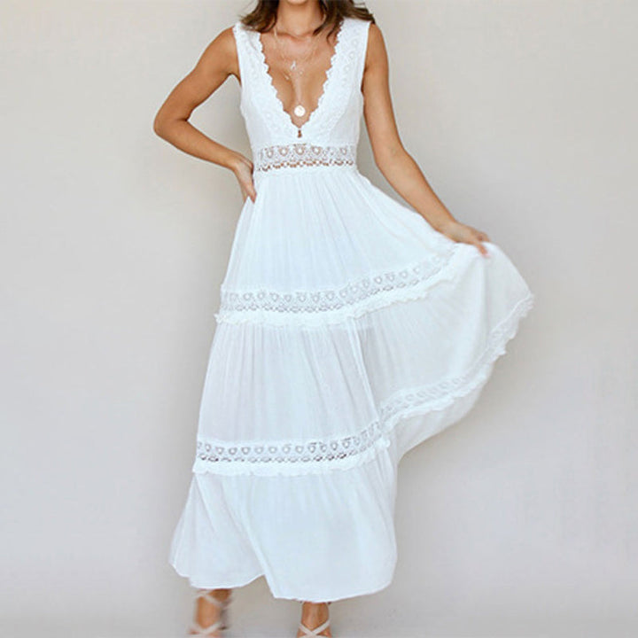 MISHA - VESTIDO MAXI CON ESCOTE EN V Y ESPALDA DE ENCAJE
