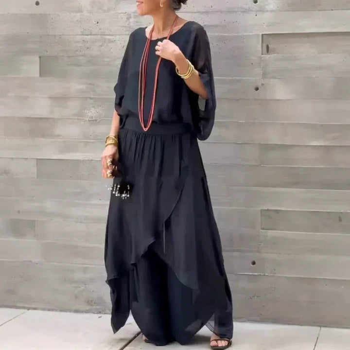 BERNADETTE - CONJUNTO CASUAL DE CHIFÓN CON PANTALONES FLUIDOS