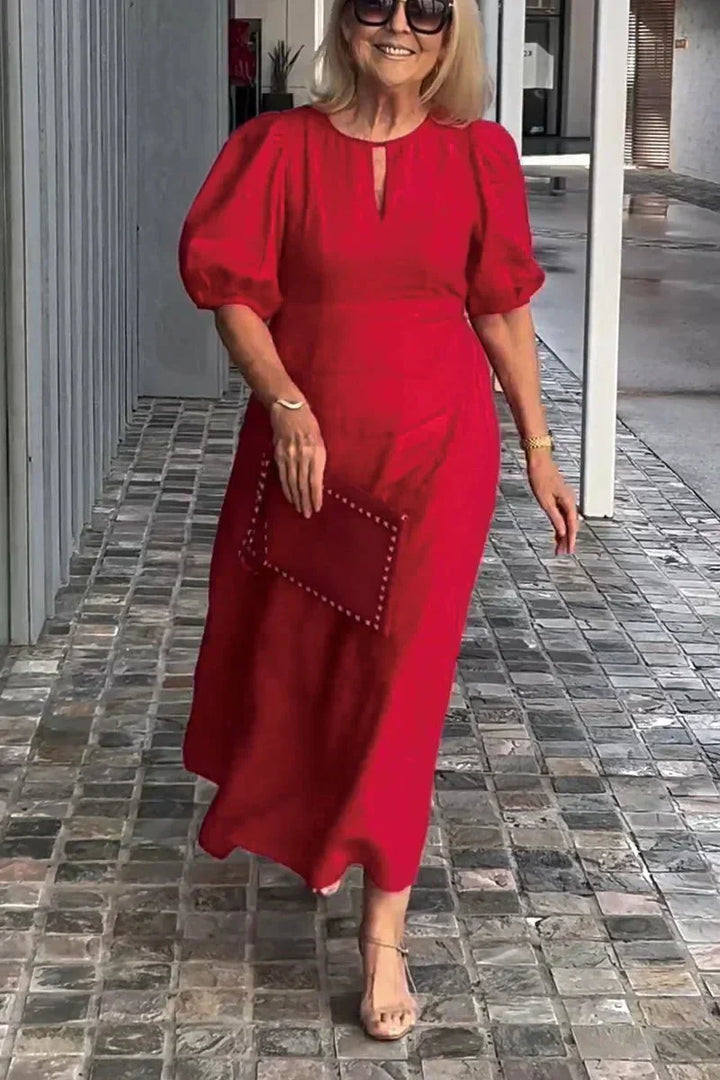 LORETA – VESTIDO MIDI CLÁSICO CON MANGAS ABULLONADAS
