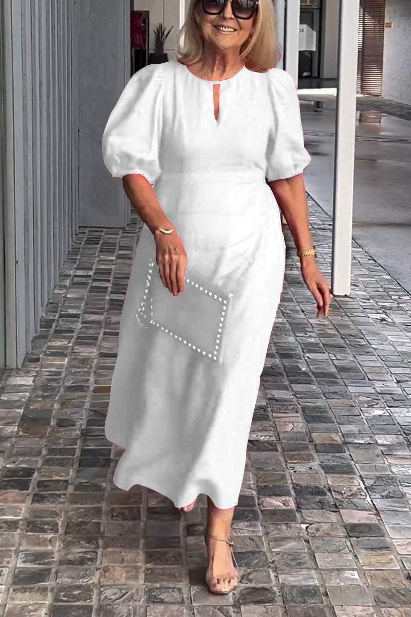LORETA – VESTIDO MIDI CLÁSICO CON MANGAS ABULLONADAS
