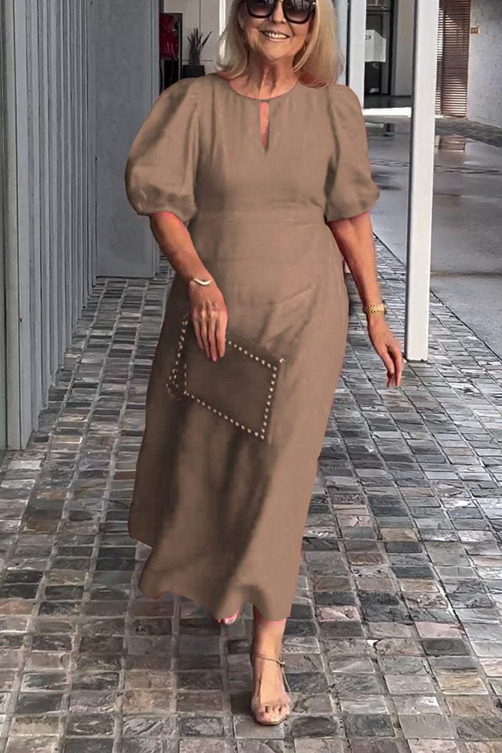 LORETA – VESTIDO MIDI CLÁSICO CON MANGAS ABULLONADAS