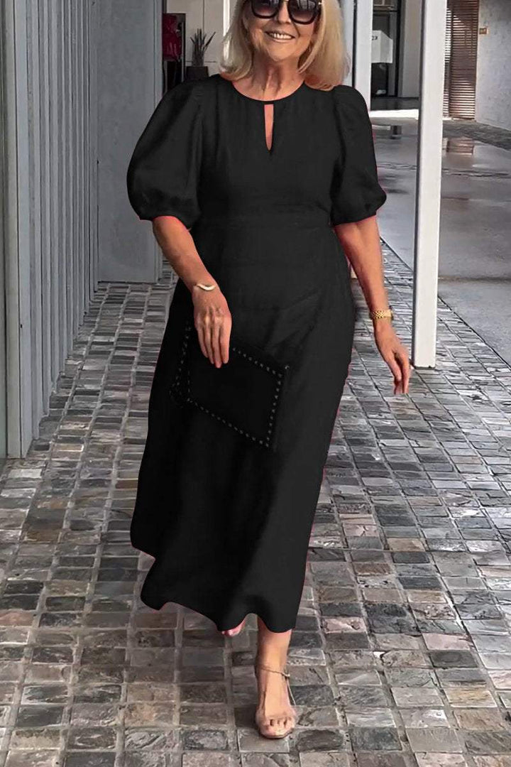 LORETA – VESTIDO MIDI CLÁSICO CON MANGAS ABULLONADAS