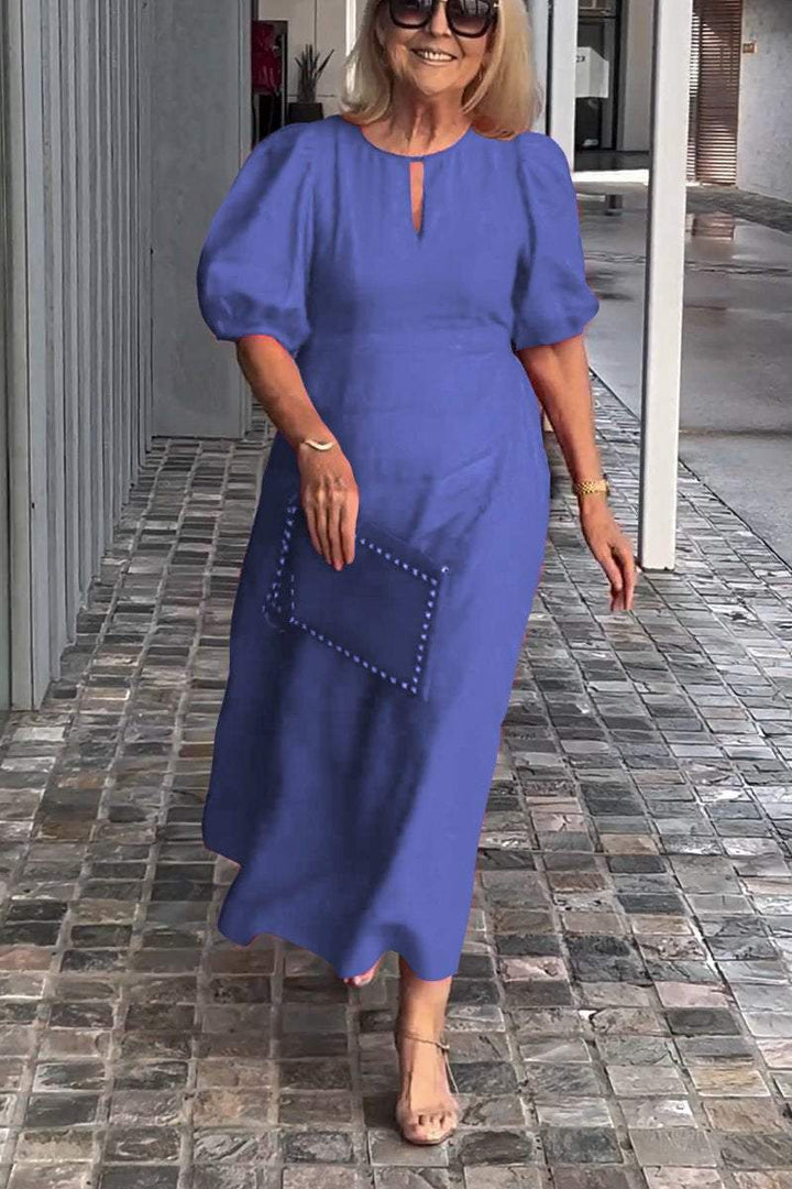 LORETA – VESTIDO MIDI CLÁSICO CON MANGAS ABULLONADAS
