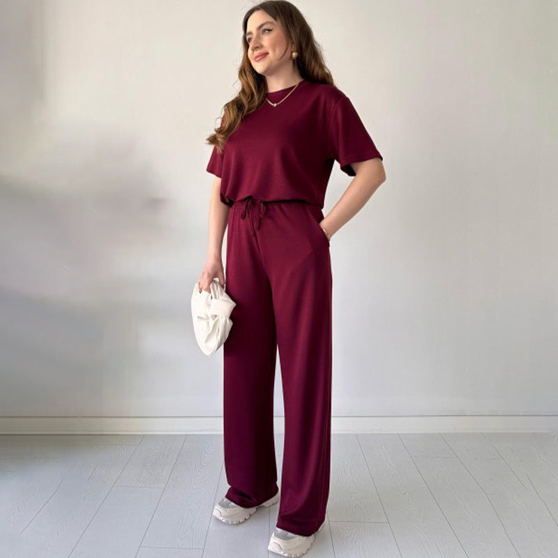 JENNIE - BLUSA DE CUELLO REDONDO Y PANTALONES FLEXIBLES DE CINTURA