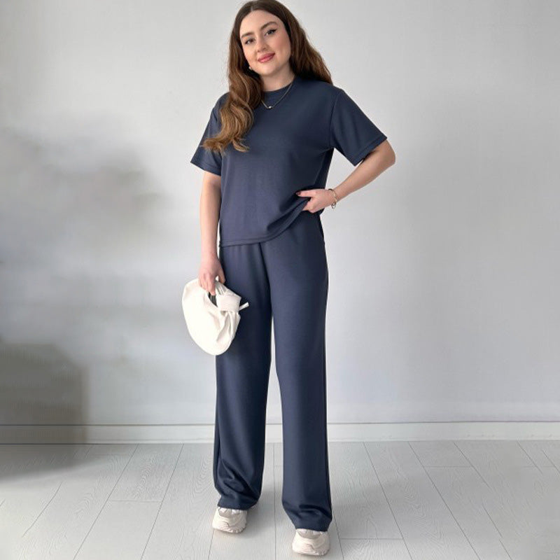 JENNIE - BLUSA DE CUELLO REDONDO Y PANTALONES FLEXIBLES DE CINTURA