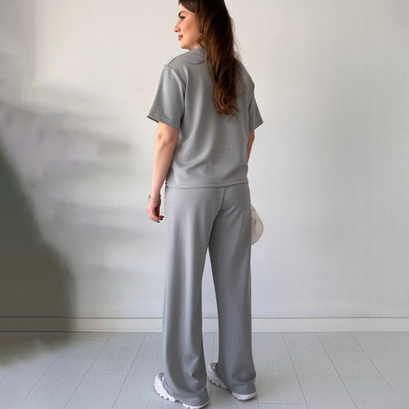 JENNIE - BLUSA DE CUELLO REDONDO Y PANTALONES FLEXIBLES DE CINTURA