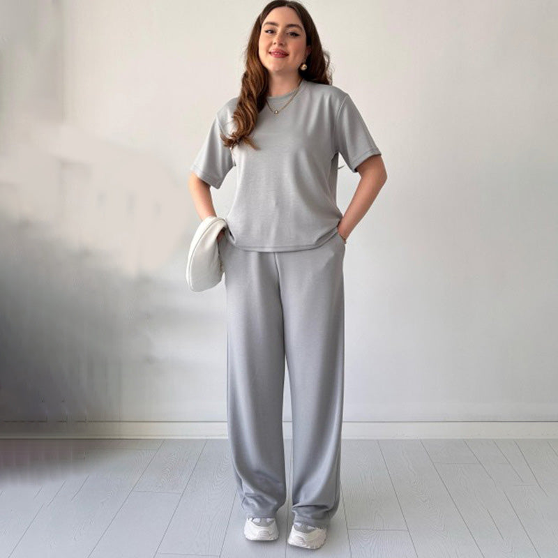 JENNIE - BLUSA DE CUELLO REDONDO Y PANTALONES FLEXIBLES DE CINTURA