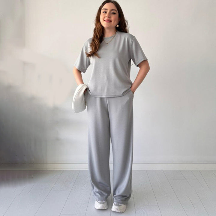 JENNIE - BLUSA DE CUELLO REDONDO Y PANTALONES FLEXIBLES DE CINTURA