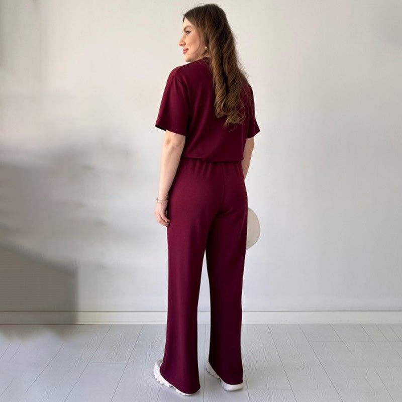 JENNIE - BLUSA DE CUELLO REDONDO Y PANTALONES FLEXIBLES DE CINTURA