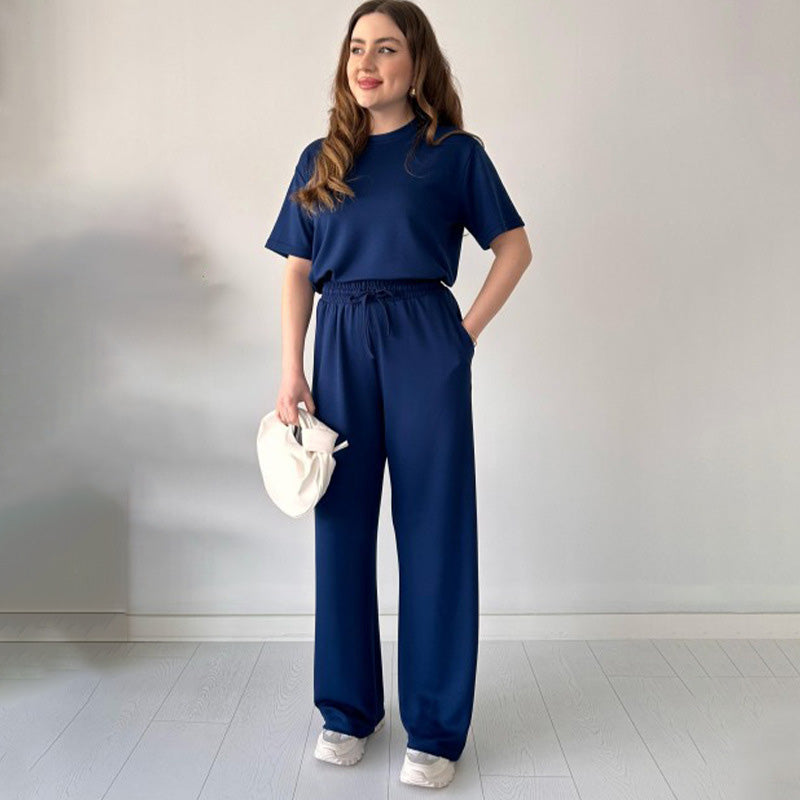 JENNIE - BLUSA DE CUELLO REDONDO Y PANTALONES FLEXIBLES DE CINTURA