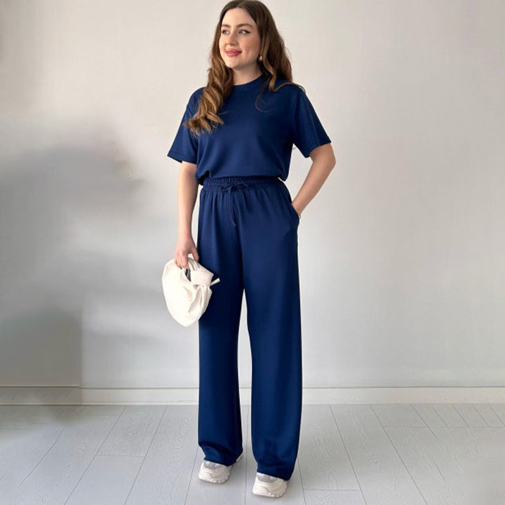 JENNIE - BLUSA DE CUELLO REDONDO Y PANTALONES FLEXIBLES DE CINTURA