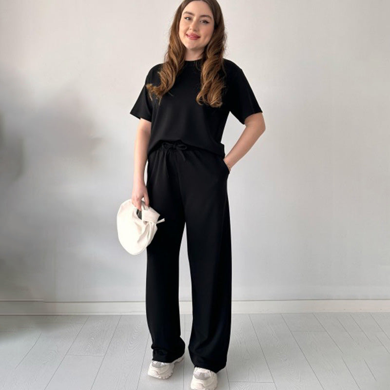 JENNIE - BLUSA DE CUELLO REDONDO Y PANTALONES FLEXIBLES DE CINTURA