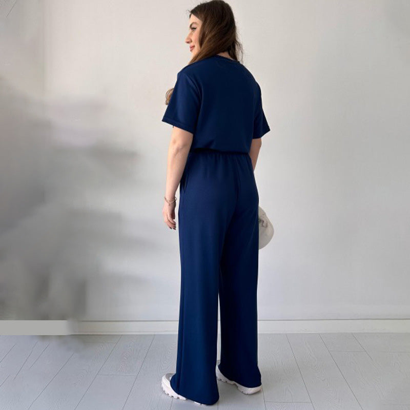 JENNIE - BLUSA DE CUELLO REDONDO Y PANTALONES FLEXIBLES DE CINTURA