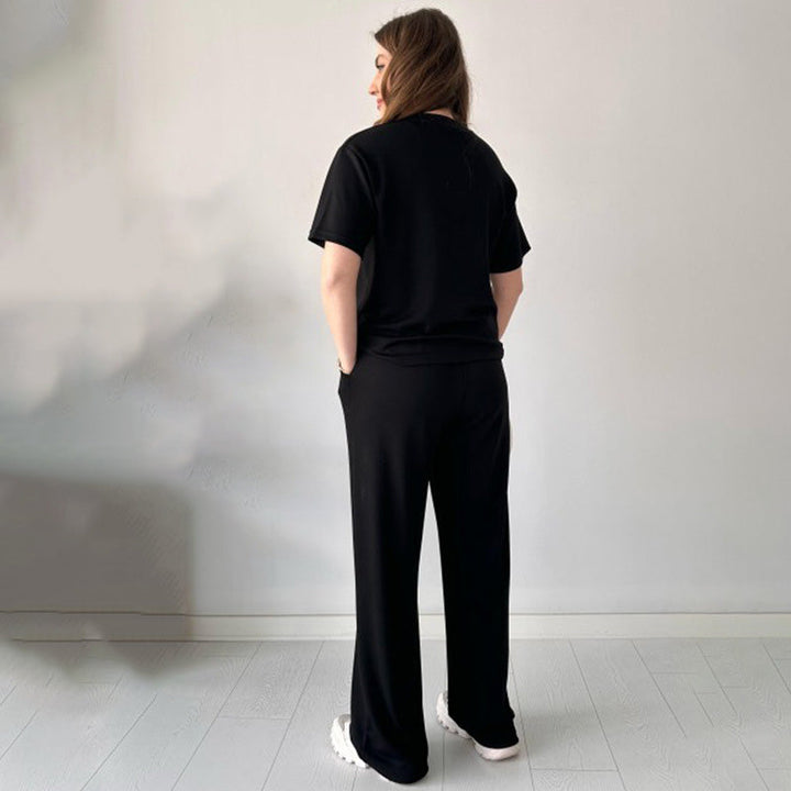 JENNIE - BLUSA DE CUELLO REDONDO Y PANTALONES FLEXIBLES DE CINTURA