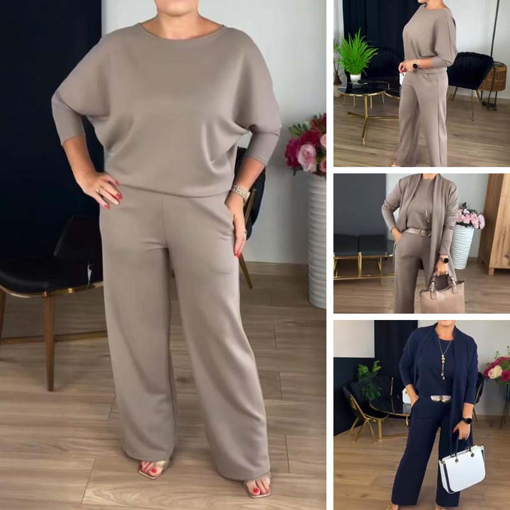 NATALIE - CONJUNTO CLÁSICO DE 3 PIEZAS CON CARDIGAN, TOP Y PANTALONES