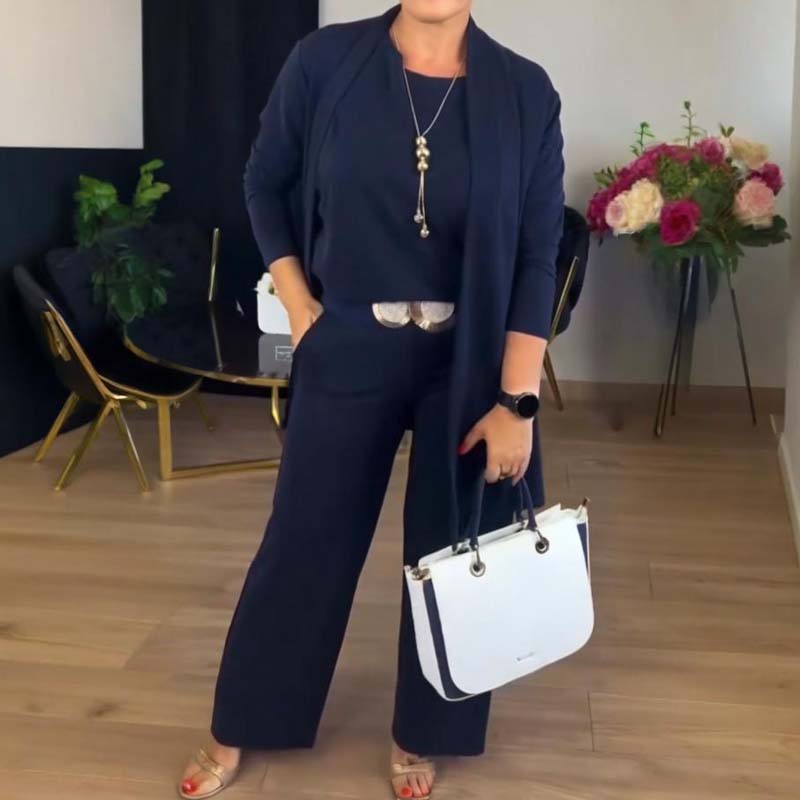 NATALIE - CONJUNTO CLÁSICO DE 3 PIEZAS CON CARDIGAN, TOP Y PANTALONES