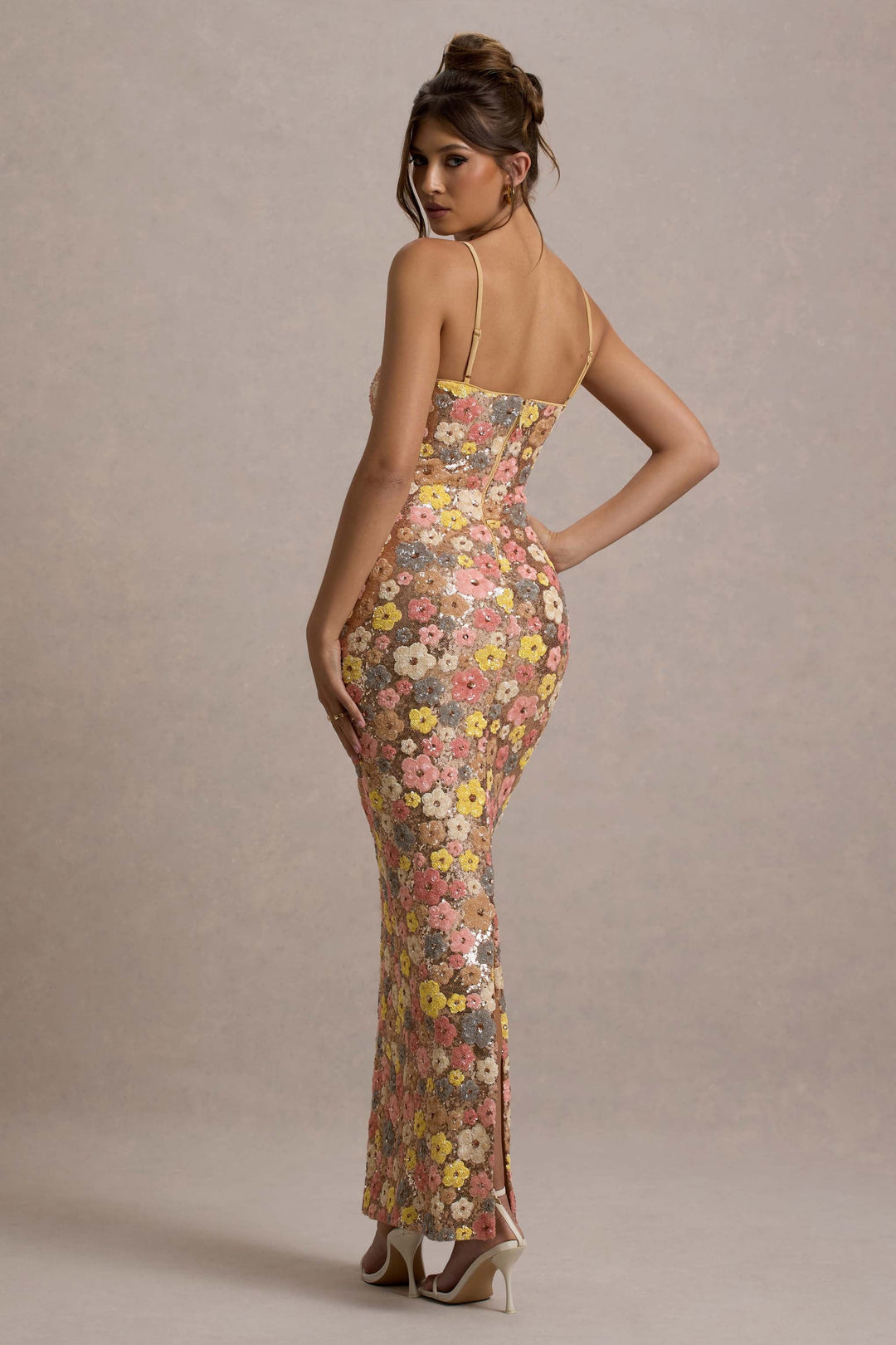 JULIANA - VESTIDO MAXI CON LENTEJUELAS Y FLORES AL ATARDECER