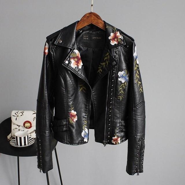 ENSHIA - CHAQUETA DE CUERO BORDADA A LA MODA