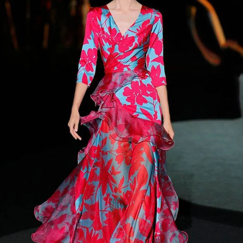 Chris - Vestido de Banquete con Estampado Floral para Fiestas