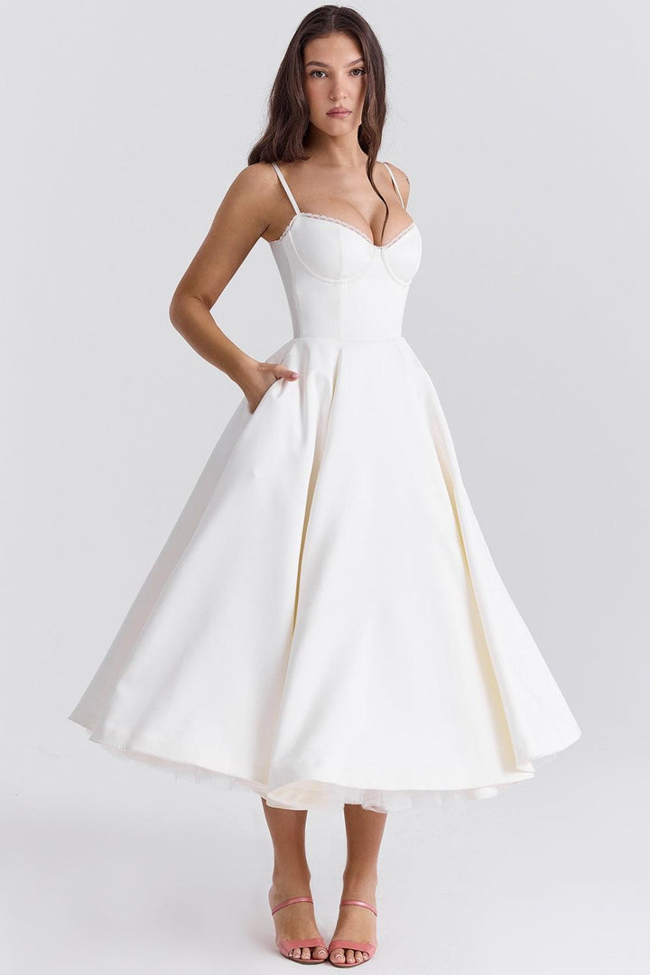 BRIGGITE - VESTIDO TÉ DE TUL CON CORPIÑO AJUSTADO Y FALDA ACAMPANADA