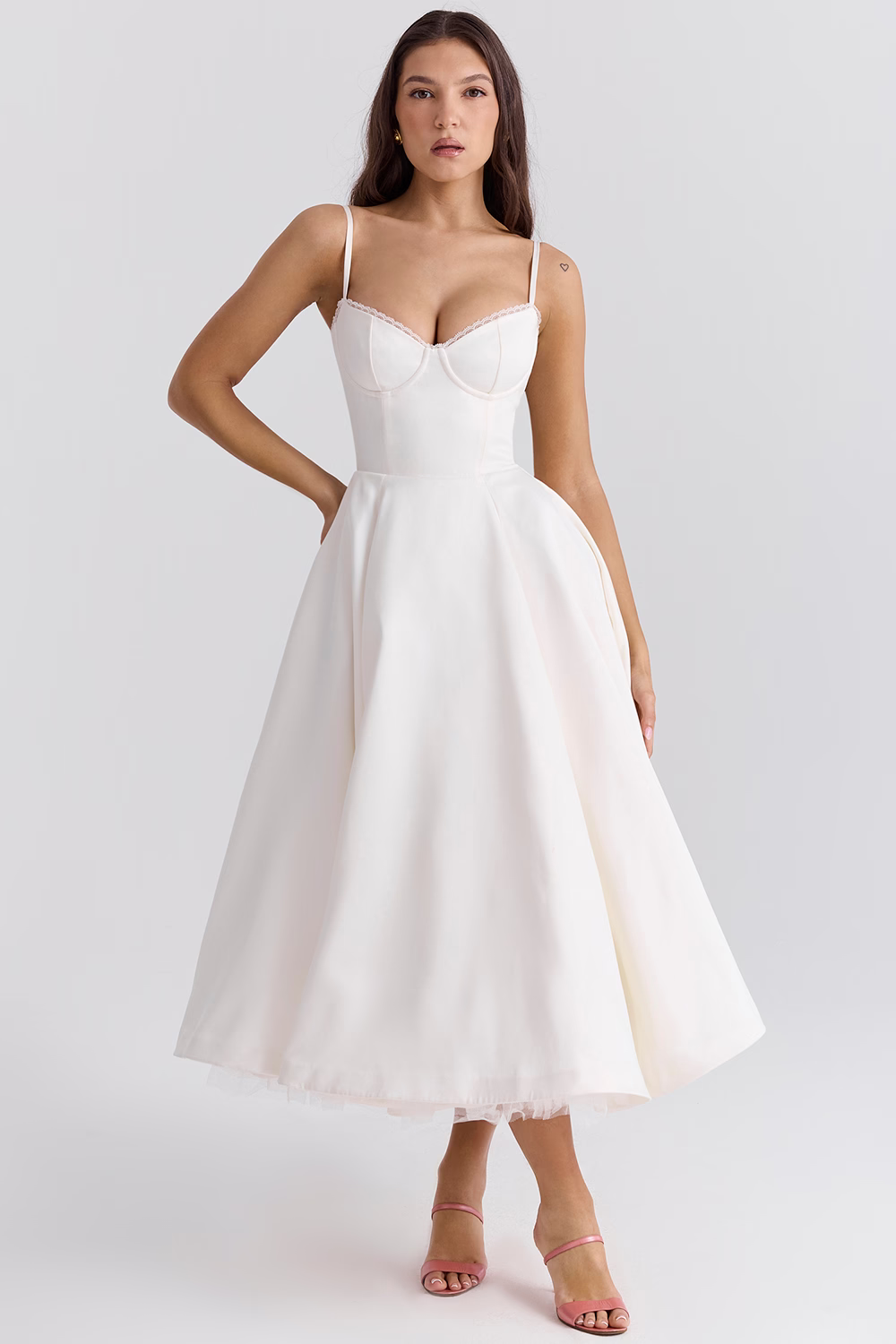 BRIGGITE - VESTIDO TÉ DE TUL CON CORPIÑO AJUSTADO Y FALDA ACAMPANADA