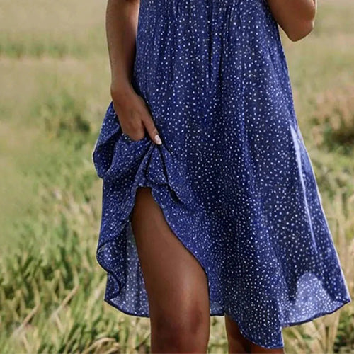 Vestido Midi Azul Soñador de Manga Corta