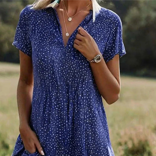 Vestido Midi Azul Soñador de Manga Corta